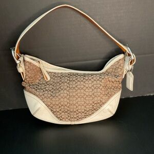 Vintage Coach 6351 signature jaquard khaki & white soho hobo canvas & leather